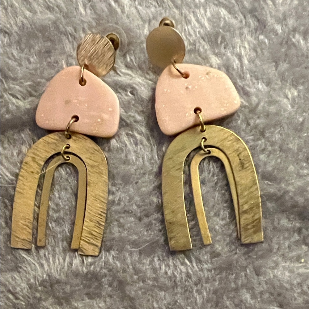Pink and Gold Geometric Earrings
